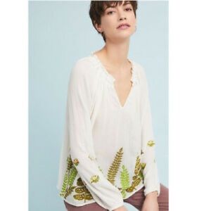 Ranna Gill Embroidered BOTANICAL Peasant Top Blouse